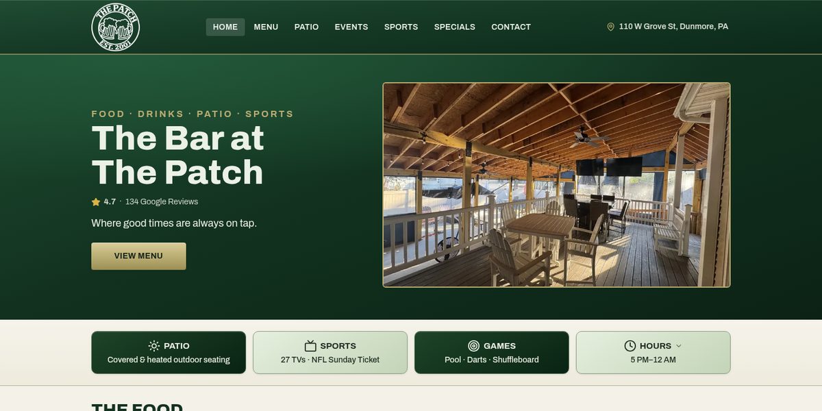 The Bar at the Patch website homepage
